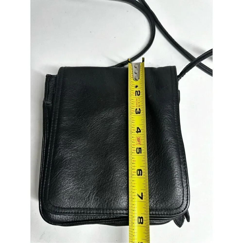 Unisex Faux Leather Black Crossbody Bag with Card Slots Plaid Lined - Picture 7 of 14